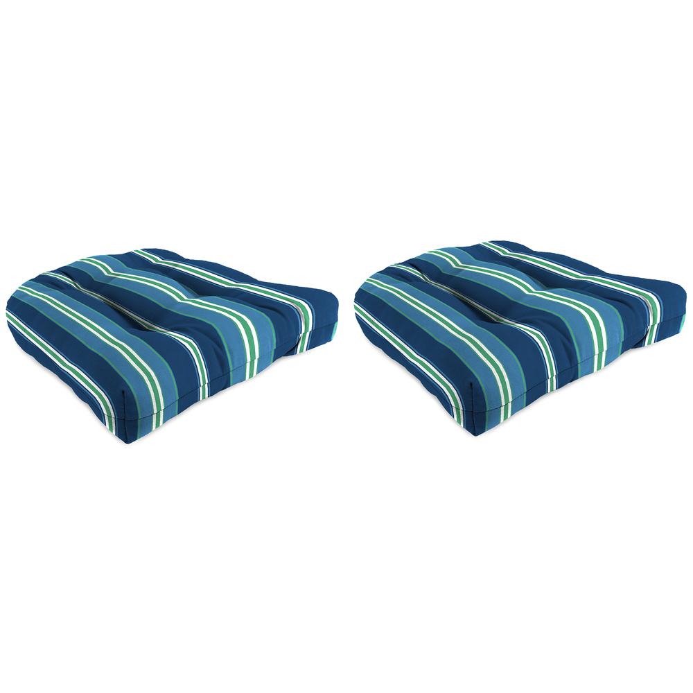 Sullivan Vivid Blue Stripe Tufted Outdoor Seat Cushion (2-Pack). Picture 1