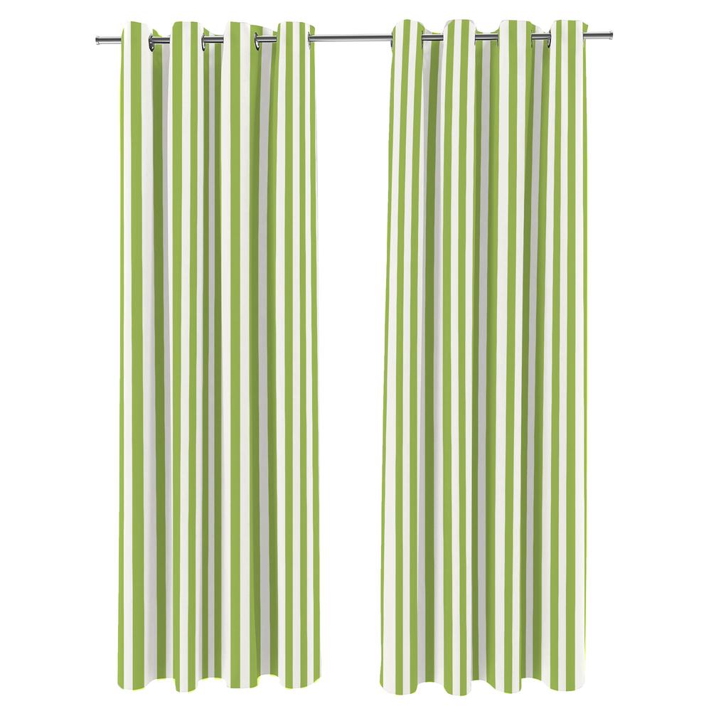 Kiwi Green Stripe Grommet Semi-Sheer Outdoor Curtain Panel (2-Pack). Picture 1