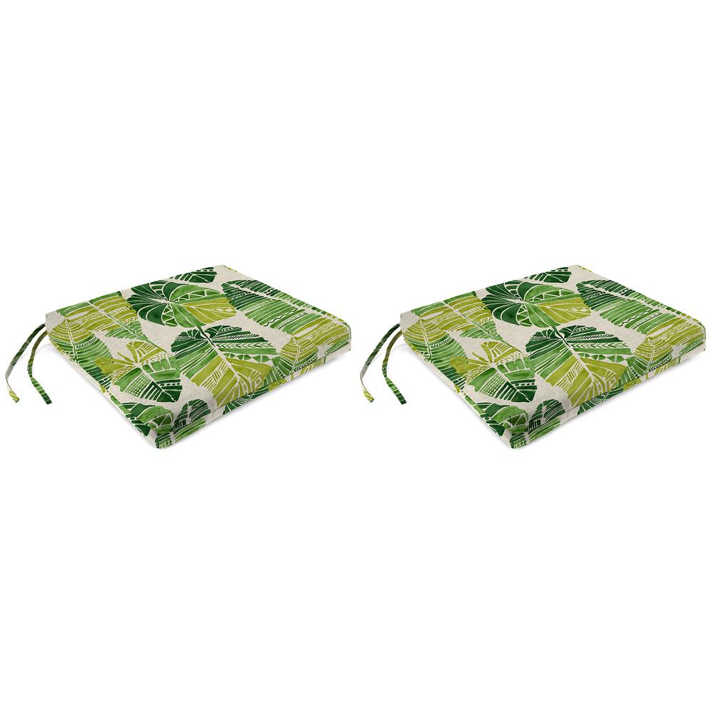 Hixon Palm Green Leaves Outdoor Chair Pads Seat Cushions with Ties (2-Pack). Picture 1