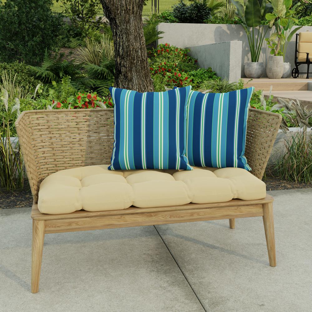 Sullivan Vivid Blue Stripe Square Knife Edge Outdoor Throw Pillows (2-Pack). Picture 3