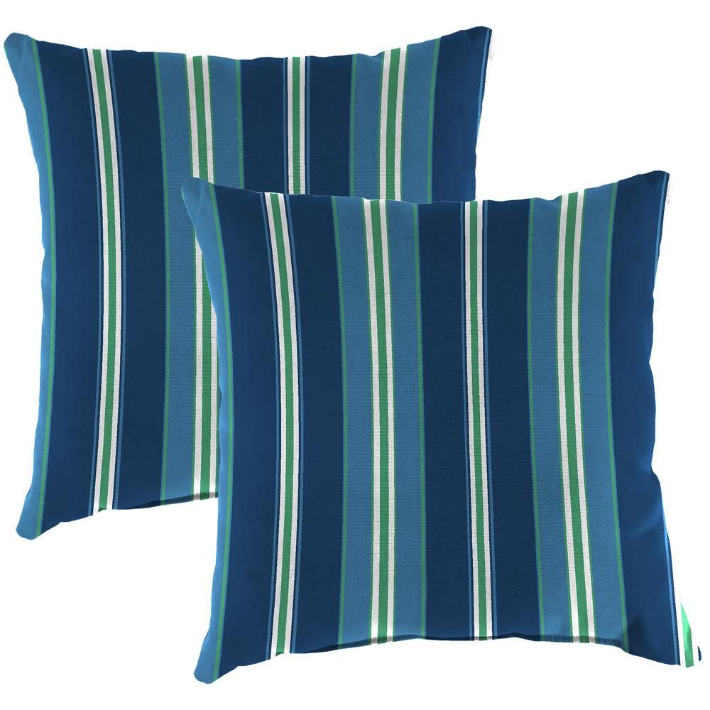 Sullivan Vivid Blue Stripe Square Knife Edge Outdoor Throw Pillows (2-Pack). Picture 1