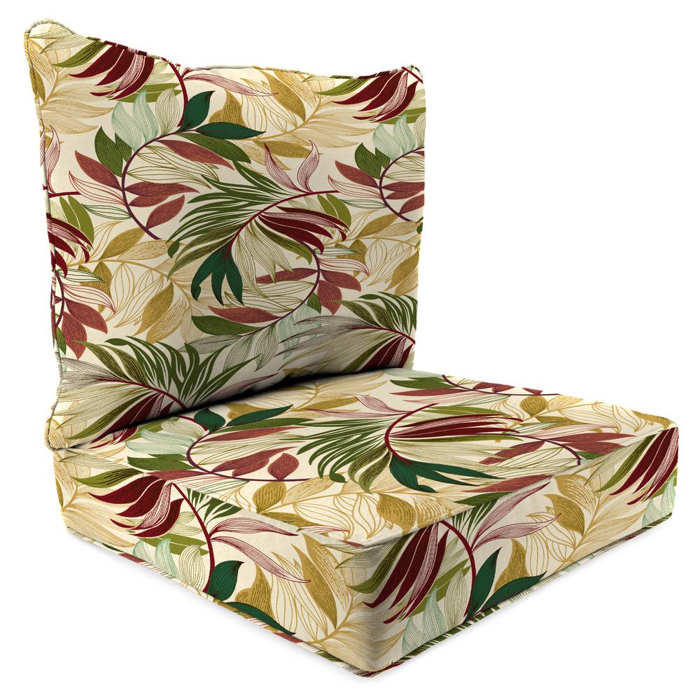 Oasis Gem Beige Leaves Outdoor Chair Seat and Back Cushion Set with Welt. Picture 1