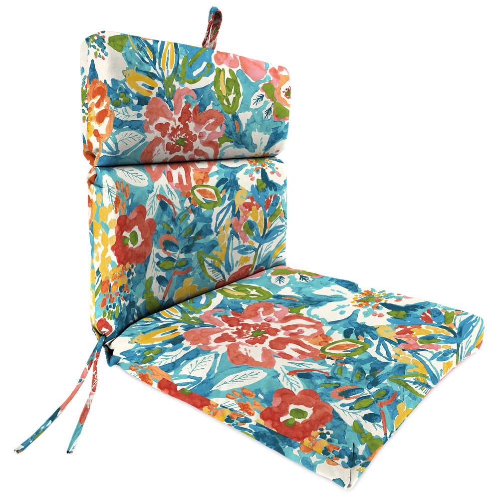 Sun River Sky Multi Floral French Edge Outdoor Chair Cushion with Ties. Picture 1