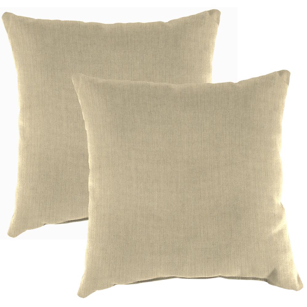 Spectrum Sand Beige Solid Square Knife Edge Outdoor Throw Pillows (2-Pack). Picture 1