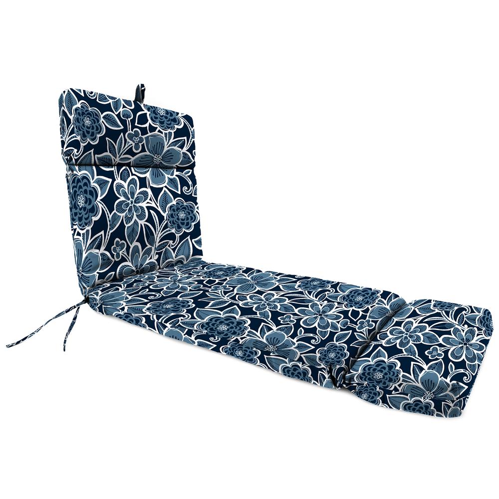 Halsey Navy Floral Rectangular French Edge Outdoor Cushion with Ties. Picture 1