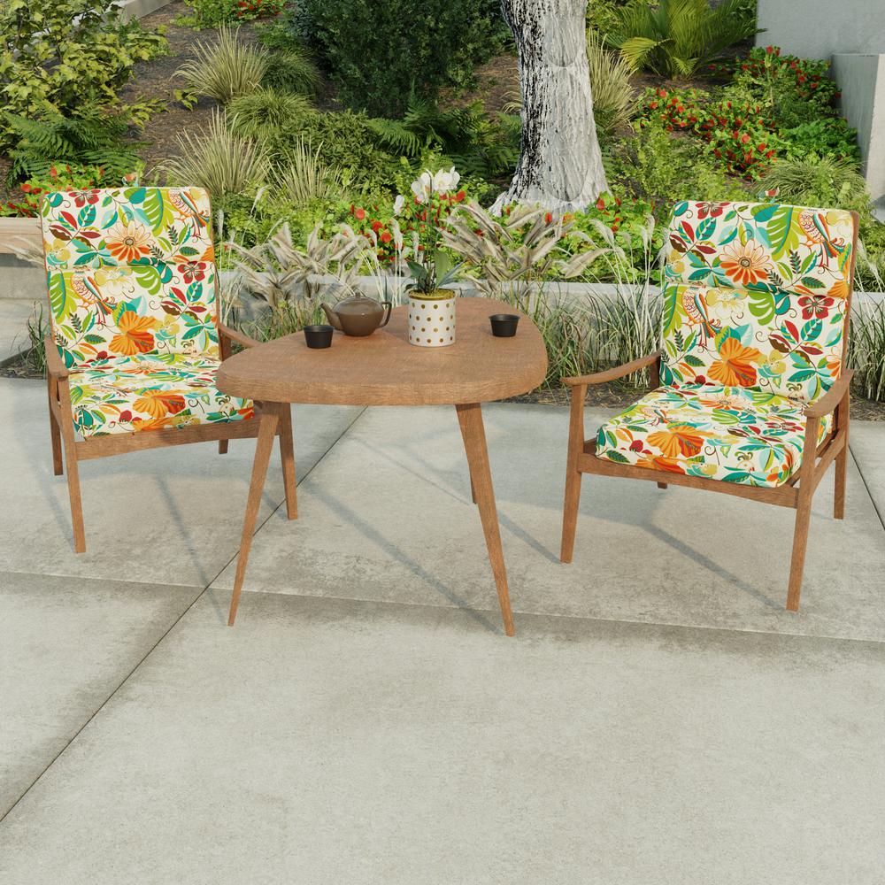 Lensing Jungle Multi Floral French Edge Outdoor Chair Cushion with Ties. Picture 3