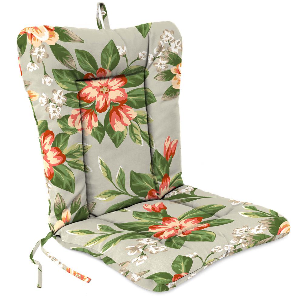 Tori Cedar Grey Floral Outdoor Chair Cushion with Ties and Hanger Loop. Picture 1