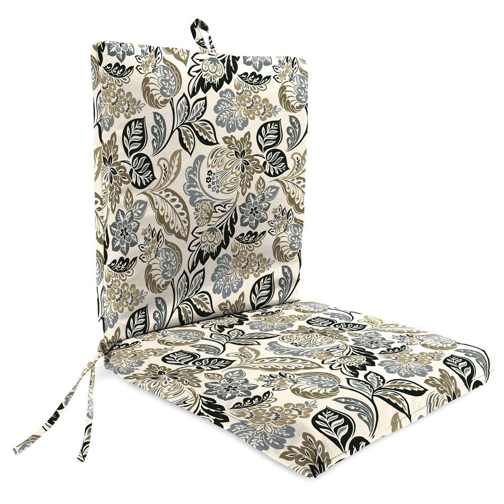 Dailey Pewter Multi Paisley French Edge Outdoor Chair Cushion with Ties. Picture 1