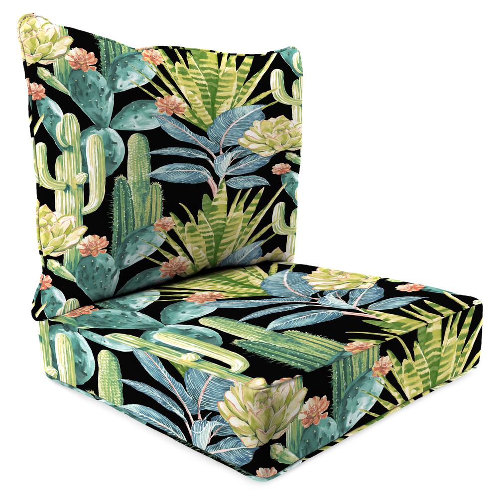 Hatteras Ebony Black Floral Outdoor Chair Seat and Back Cushion Set with Welt. Picture 1
