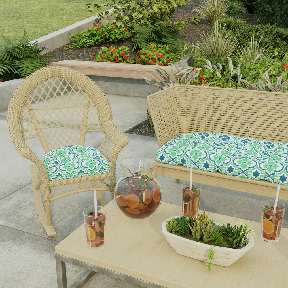 Vesey Sea Mist Green Quatrefoil Tufted Outdoor Seat Cushion (2-Pack). Picture 3