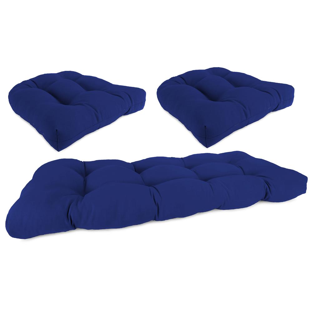 3-Piece Veranda Cobalt Blue Solid Tufted Outdoor Cushion Set. Picture 1