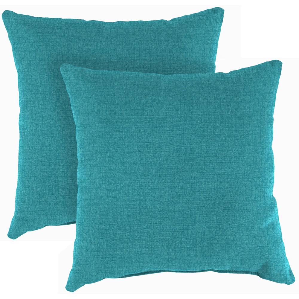 McHusk Lagoon Aqua Solid Square Knife Edge Outdoor Throw Pillows (2-Pack). Picture 1