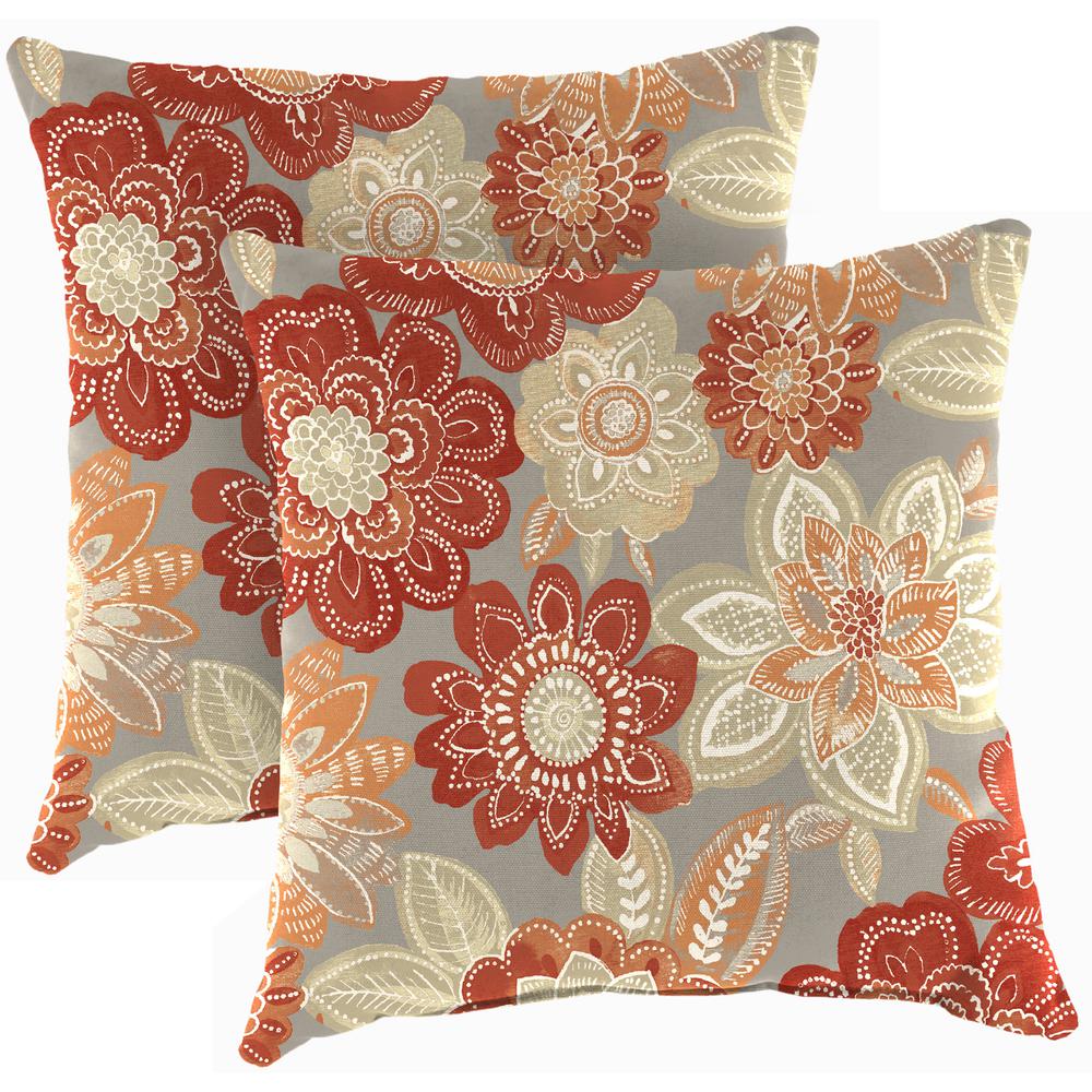 Anita Scorn Grey Floral Square Knife Edge Outdoor Throw Pillows (2-Pack). Picture 1