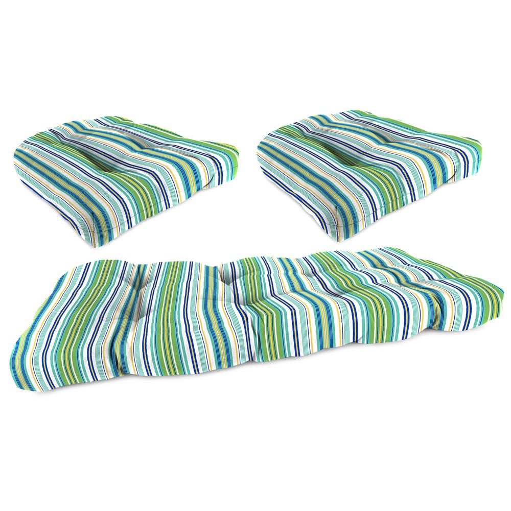3-Piece Clique Fresco Blue Stripe Tufted Outdoor Cushion Set. Picture 1
