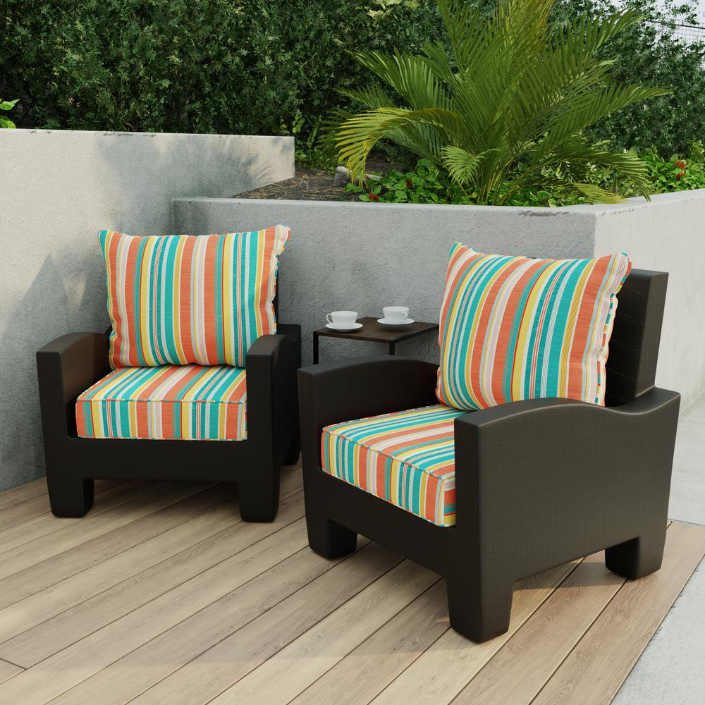 Kodi Cornhusk Multi Stripe Outdoor Chair Seat and Back Cushion Set with Welt. Picture 3