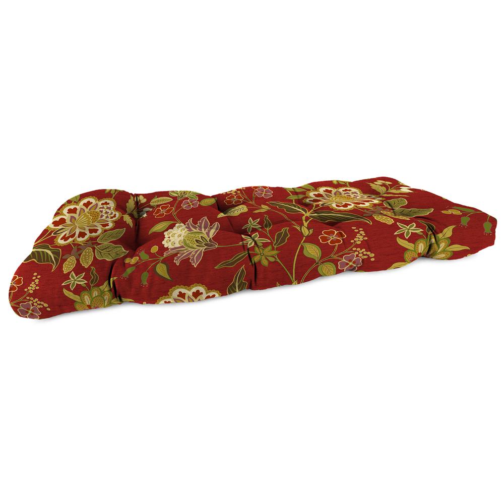 Alberta Salsa Red Floral Tufted Outdoor Settee Bench Cushion. Picture 1