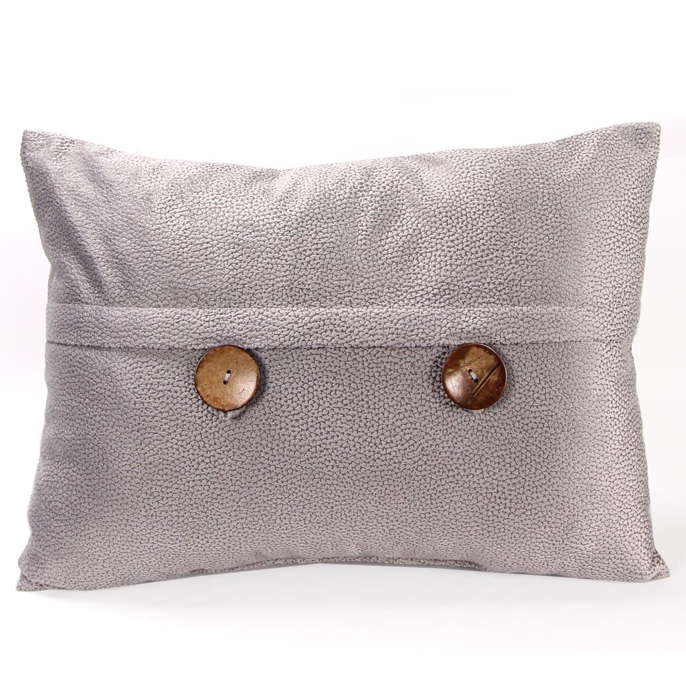 Grey Solid Reversible Decorative Lumbar Throw Pillow with Front Buttons. Picture 1