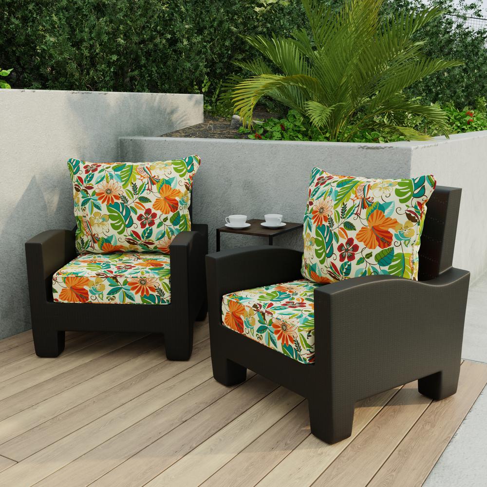 Lensing Jungle Multi Floral Outdoor Chair Seat and Back Cushion Set with Welt. Picture 3