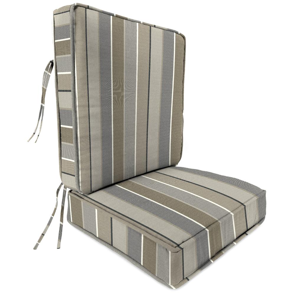 2-Piece Milano Charcoal Multi Stripe Outdoor Chair Seat and Back Cushion Set. Picture 1
