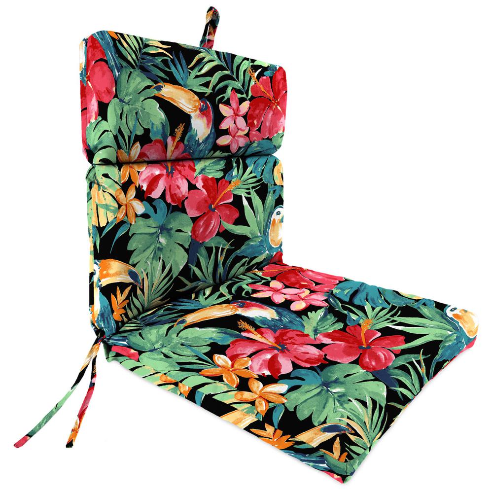 Rani Citrus Black Tropical French Edge Outdoor Chair Cushion with Ties. Picture 1