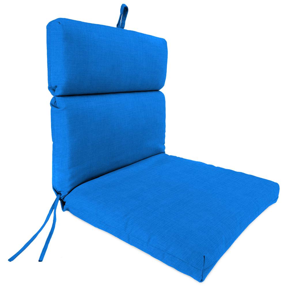 Celosia Princess Blue Solid French Edge Outdoor Chair Cushion with Ties. Picture 1