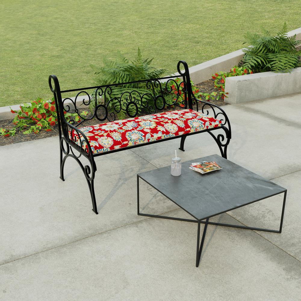 Daelyn Cherry Red Floral Outdoor Settee Swing Bench Cushion with Ties. Picture 3