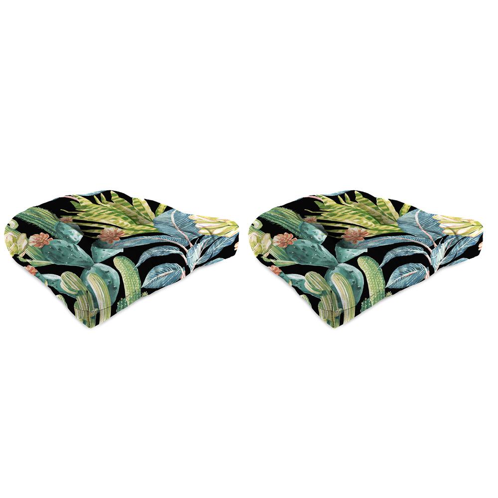 Hatteras Ebony Black Floral Tufted Outdoor Seat Cushion (2-Pack). Picture 1