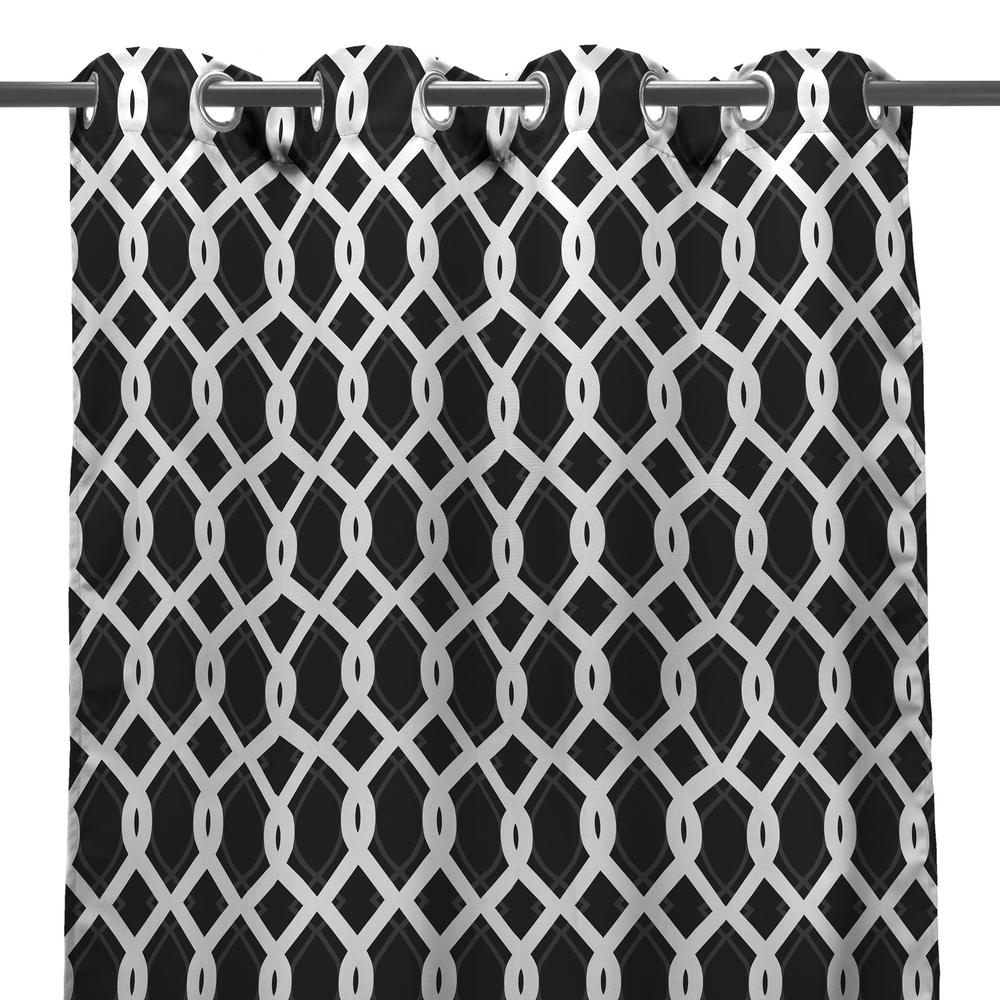 Cayo Black Lattice Grommet Semi-Sheer Outdoor Curtain Panel. Picture 1