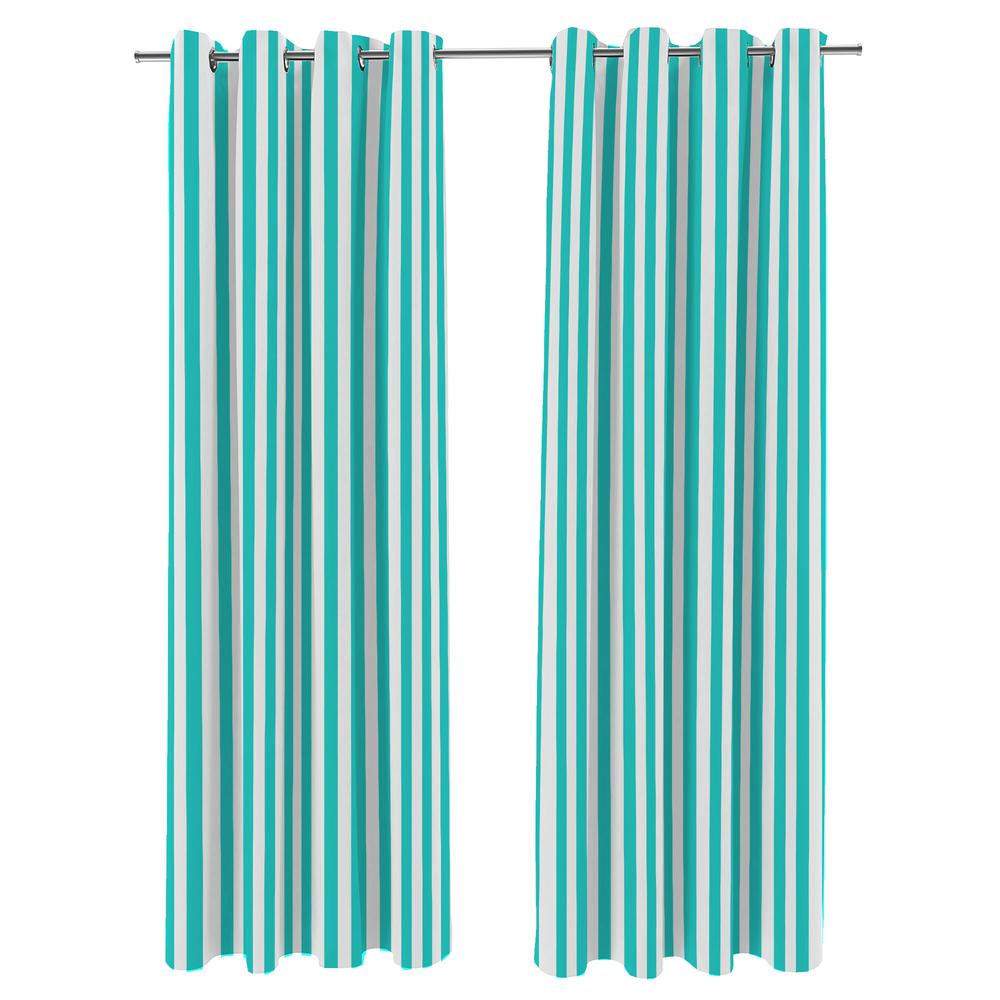 Ocean Aqua Stripe Grommet Semi-Sheer Outdoor Curtain Panel (2-Pack). Picture 1