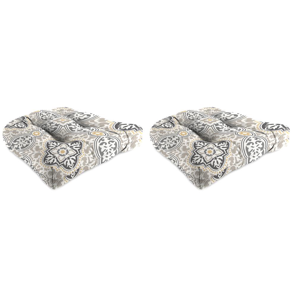 Rave Grey Quatrefoil Tufted Outdoor Seat Cushion (2-Pack). Picture 1