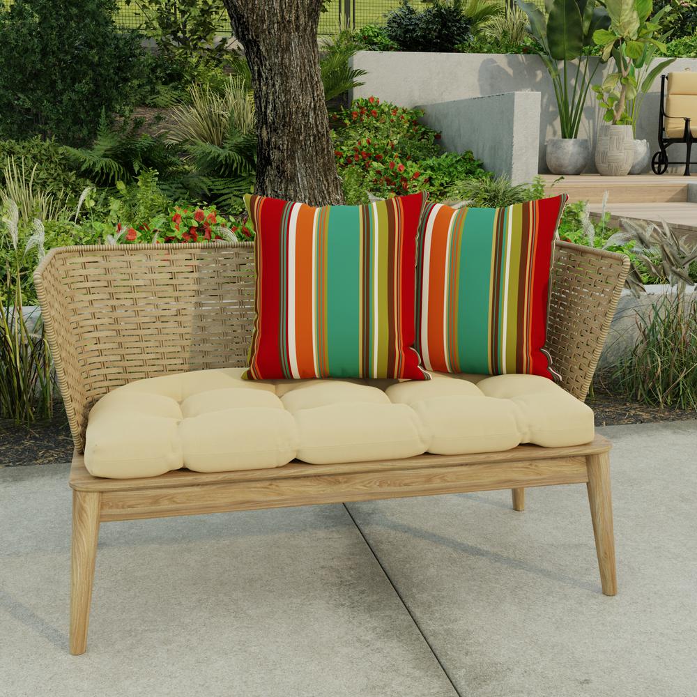 Westport Teal Multi Stripe Square Knife Edge Outdoor Throw Pillows (2-Pack). Picture 3
