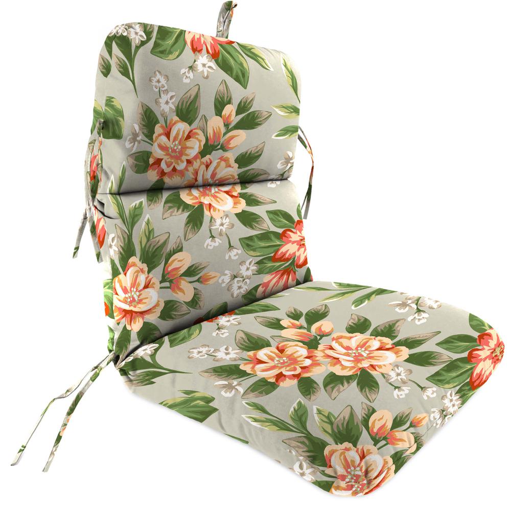 Tori Cedar Grey Floral Outdoor Chair Cushion with Ties and Hanger Loop. Picture 1