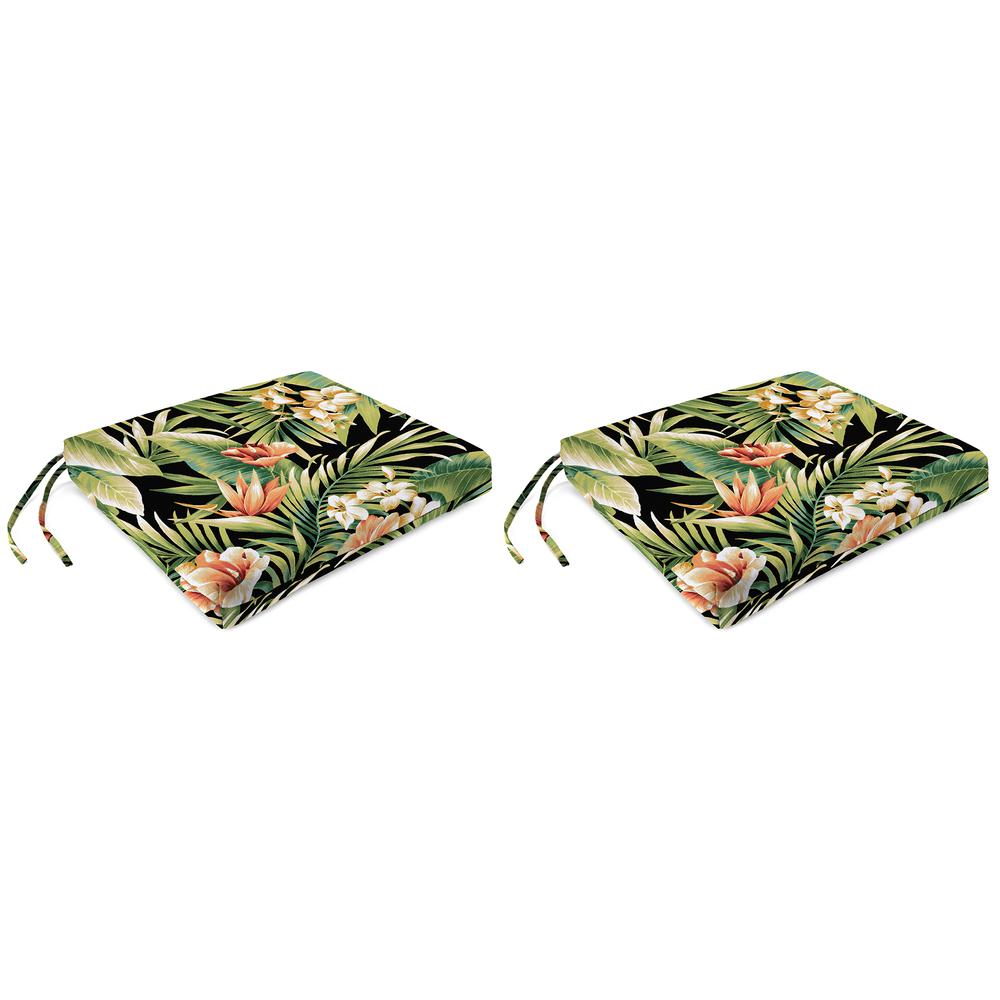Cypress Midnight Black Leaves Outdoor Chair Pads Seat Cushions (2-Pack). Picture 1