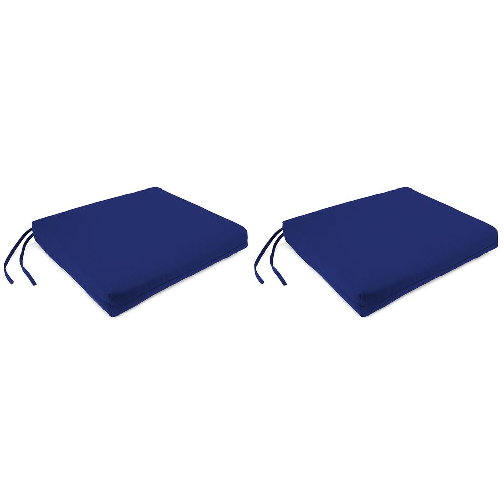 Veranda Cobalt Blue Solid Outdoor Chair Pads Seat Cushions with Ties (2-Pack). Picture 1