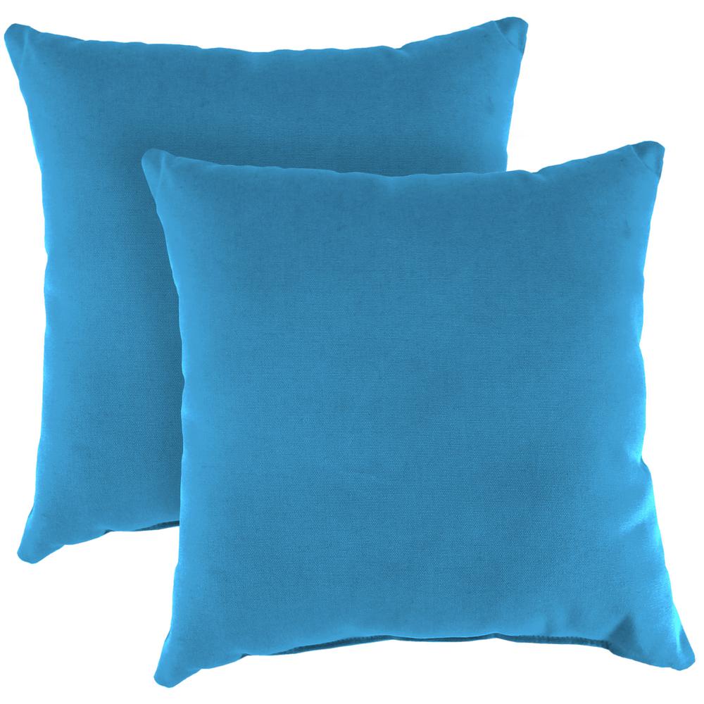Canvas Capri Blue Solid Square Knife Edge Outdoor Throw Pillows (2-Pack). Picture 1