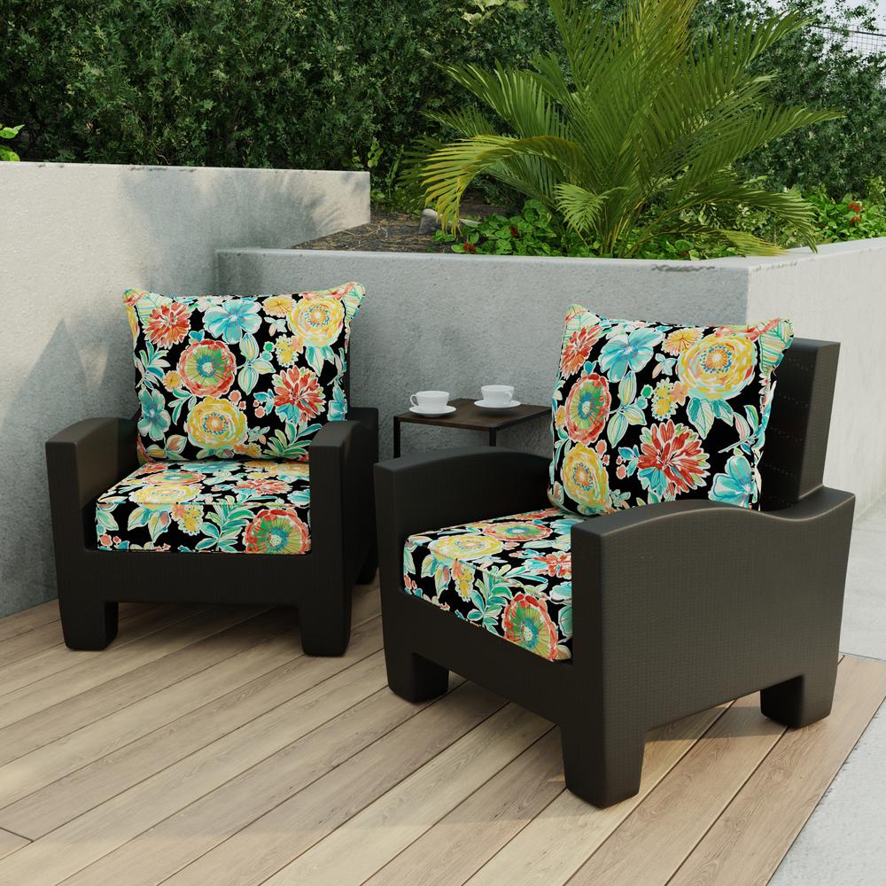 Colsen Noir Black Floral Outdoor Chair Seat and Back Cushion Set with Welt. Picture 3
