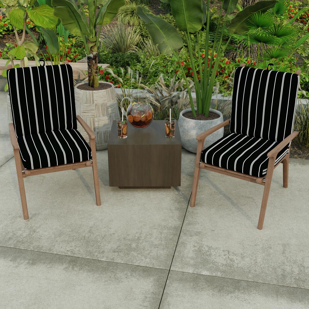 Pursuit Shadow Black Stripe French Edge Outdoor Chair Cushion with Ties. Picture 3