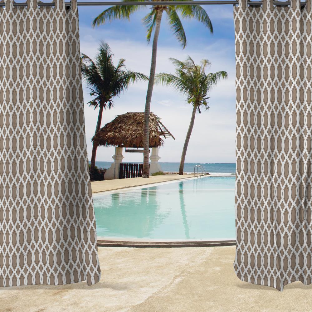 Cayo Beige Lattice Grommet Semi-Sheer Outdoor Curtain Panel (2-Pack). Picture 3