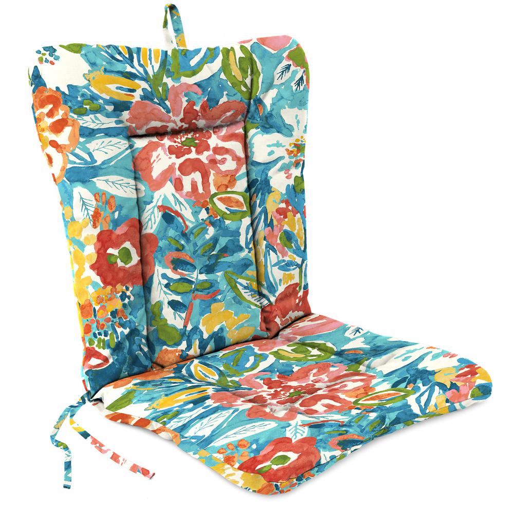 Sun River Sky Multi Floral Outdoor Chair Cushion with Ties and Hanger Loop. Picture 1
