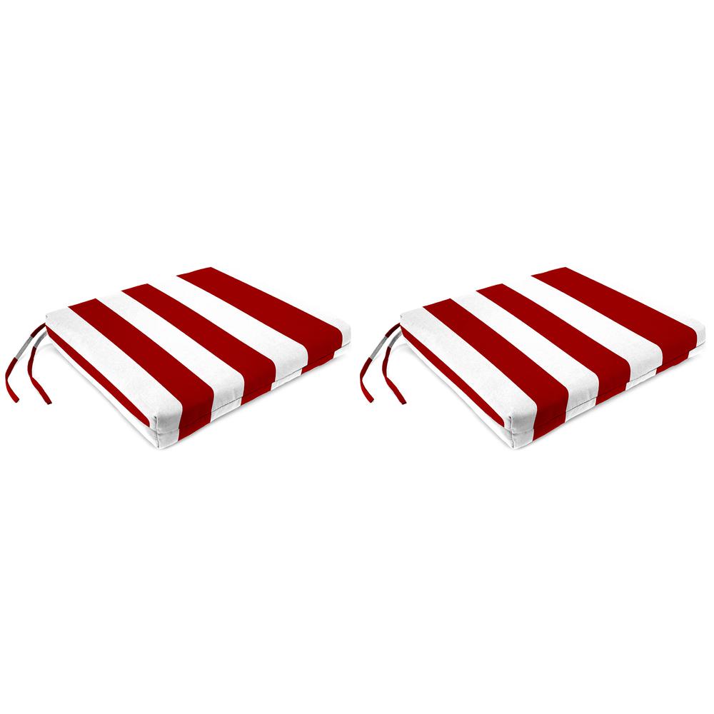 Cabana Red Stripe Outdoor Chair Pads Seat Cushions with Ties (2-Pack). Picture 1
