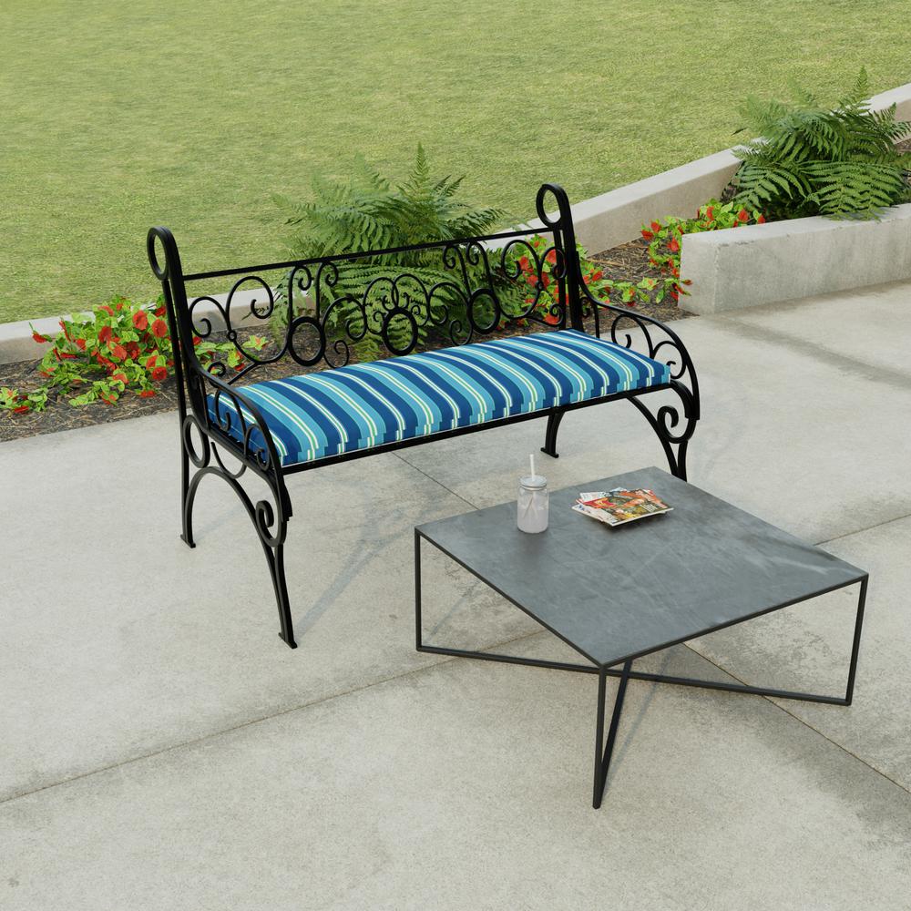 Sullivan Vivid Blue Stripe Outdoor Settee Swing Bench Cushion with Ties. Picture 3