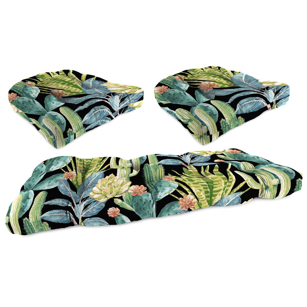 3-Piece Hatteras Ebony Black Floral Tufted Outdoor Cushion Set. Picture 1