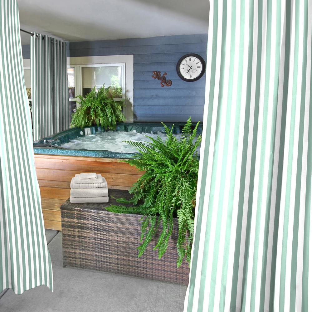 Spa Mint Green Stripe Grommet Semi-Sheer Outdoor Curtain Panel (2-Pack). Picture 3