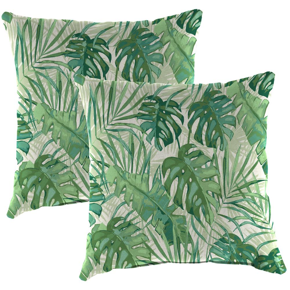Bryann Tortoise Green Tropical Square Knife Edge Outdoor Throw Pillows (2-Pack). Picture 1