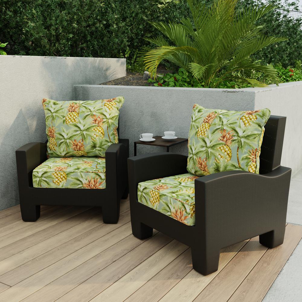 Luau Breeze Green Tropical Outdoor Chair Seat and Back Cushion Set with Welt. Picture 3