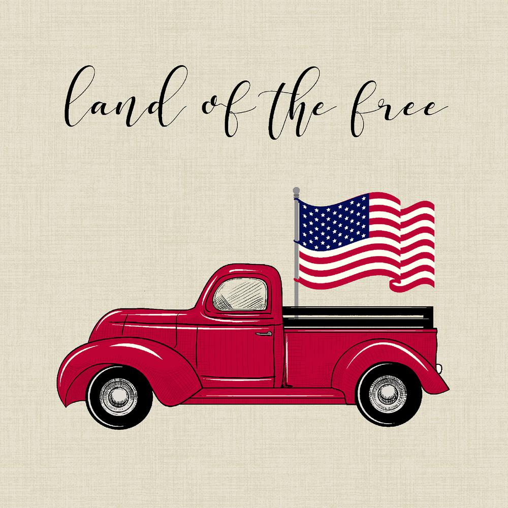 Beige Land of the Free Flag Truck Knife Edge Outdoor Throw Pillow with Welt. Picture 4