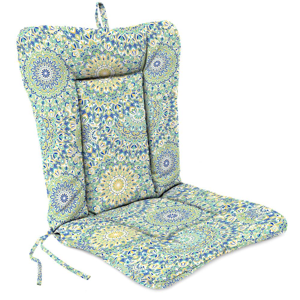 Alonzo Fresco Green Medallion Outdoor Chair Cushion with Ties and Hanger Loop. Picture 1