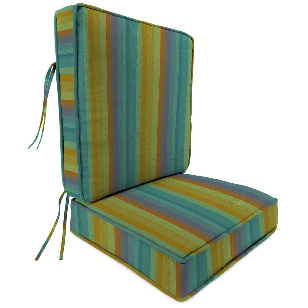 2-Piece Astoria Lagoon Multi Stripe Outdoor Chair Seat and Back Cushion Set. Picture 1