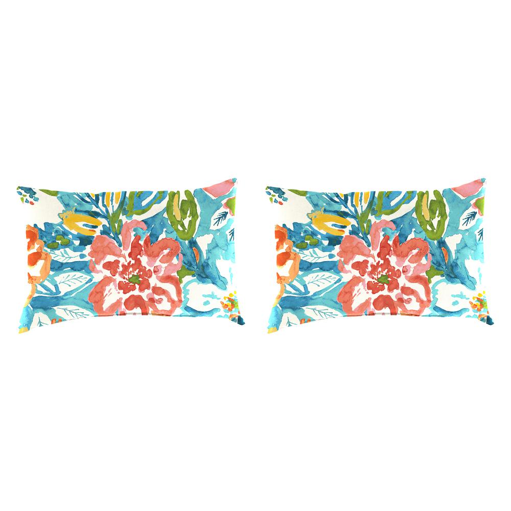 Sun River Sky Multi Floral Outdoor Lumbar Throw Pillows (2-Pack). Picture 1