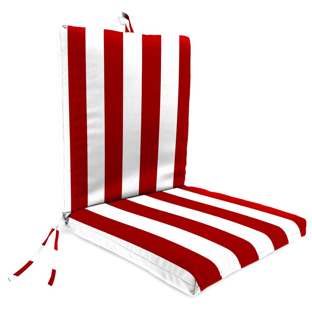 Cabana Red Stripe Rectangular French Edge Outdoor Chair Cushion with Ties. Picture 1